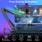 RGB Boom Microphone Stand, Adjustable Suspension Boom Arm, Compatible with Blue Yeti, Snowball, Quadcast for Gaming, Streaming, Podcasting, Includes 3/8" to 5/8" Adapter